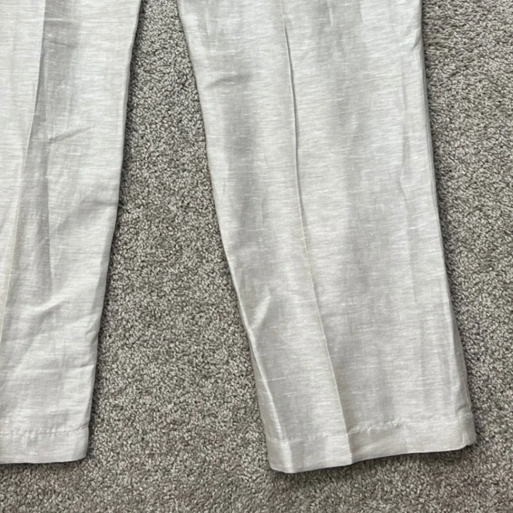 Perry Ellis Linen Blend Pants Mens 38x32 Beige Straight Leg Drawstring Twill EUC